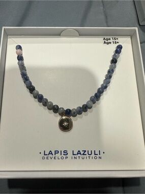 Beaded Necklace with Gold Pendant - Blue